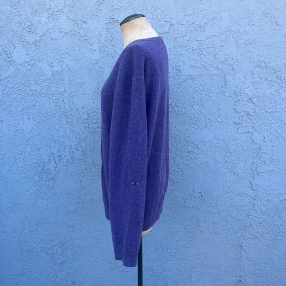 Upcycled Sweater Purple Cashmere Mens large J.Crew embroidered fiber art - Picture 4 of 9